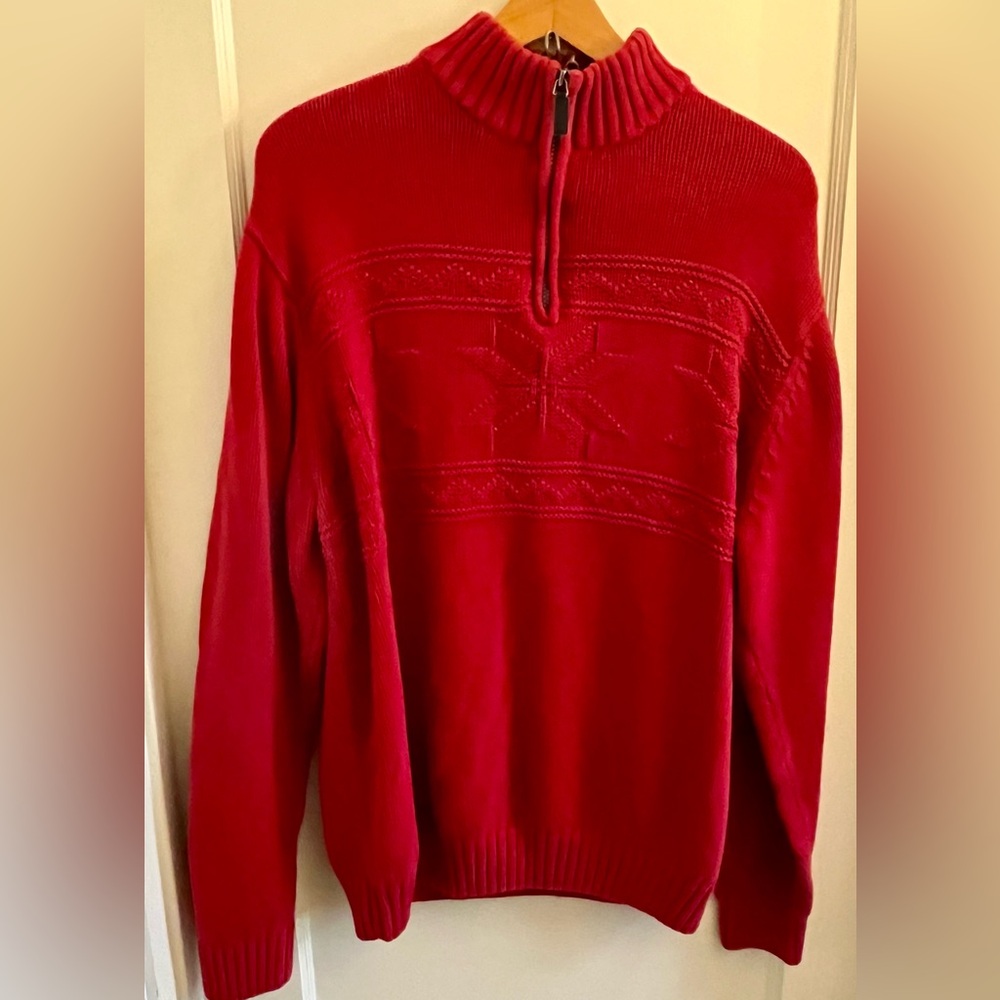 Red Zip Turtleneck Snowflake Chaps  L Winter Holiday‎
